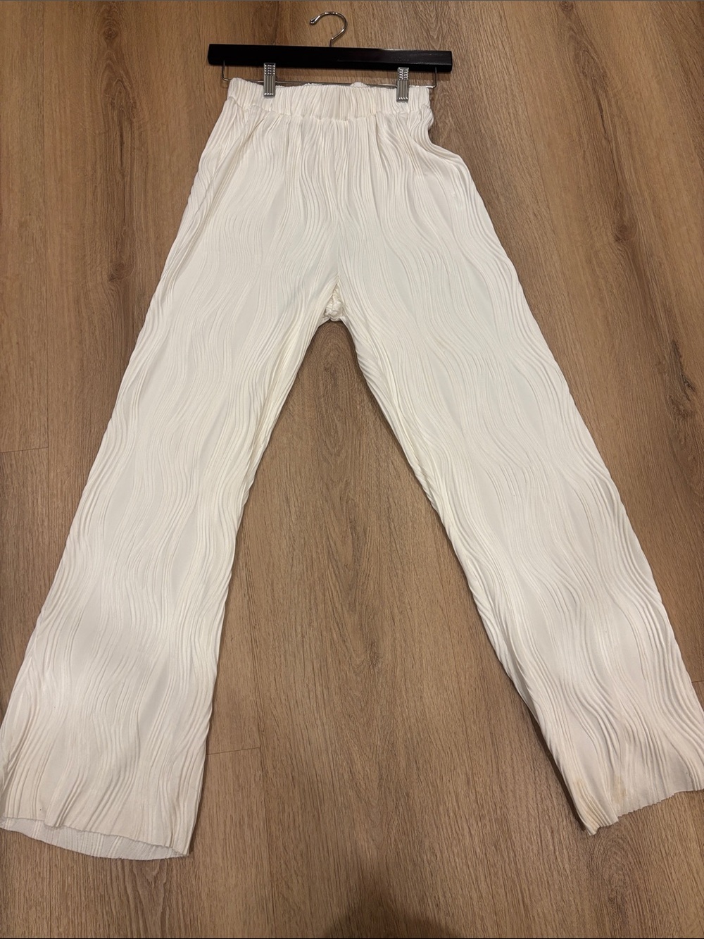 White Textured Pull-On Pants